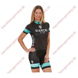 Profiteam 2018 Bianchi Milano Nevola schwarz Damen Fahrradbekleidung Trikot Kurzarm+Radhose