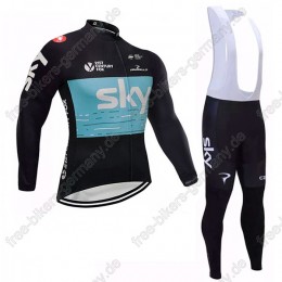 Sky schwarz blau Fahrradbekleidung Trikot Langarm+Lang Trägerh Sky schwarz blau Fahrradbekleidung Trikot Langarm+Lang Trägerh