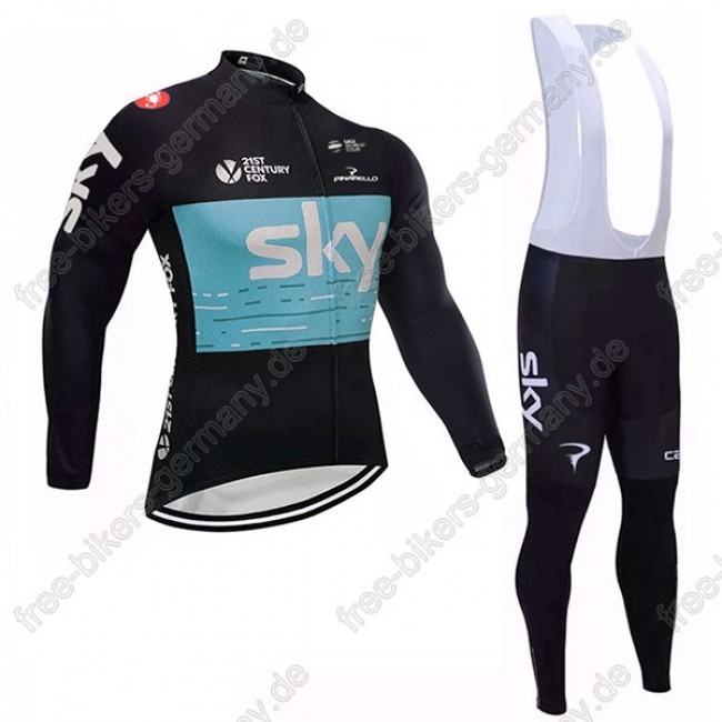Sky schwarz blau Fahrradbekleidung Trikot Langarm+Lang Trägerh Sky schwarz blau Fahrradbekleidung Trikot Langarm+Lang Trägerh