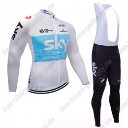 Sky Weiß blau Fahrradbekleidung Trikot Langarm+Lang Trägerh Sky Weiß blau Fahrradbekleidung Trikot Langarm+Lang Trägerh