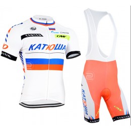 2015 Katusha Fahrradbekleidung Satz Fahrradtrikot Kurzarm Trikot und Kurz Trägerhose valkoinen