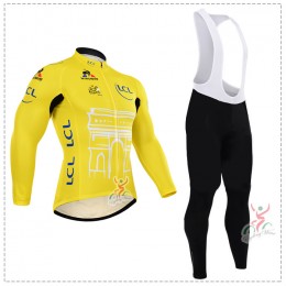 2015 Tour de France jaune Fahrradbekleidung Radtrikot Satz Langarm und Lange Trägerhose