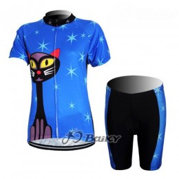 Blue Cat Radbekleidung Radtrikot Kurzarm und Fahrradhosen Kurz Blau Damen