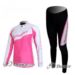 Giant Radbekleidung Satz Fahrradtrikot Langarm und Lang Radhose Rosa Weiß Damen