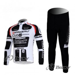 BMC Garneau Team Radbekleidung Satz Fahrradtrikot Langarm und Lang Radhose Weiß Schwarz