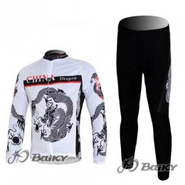 China Dragon Radbekleidung Satz Fahrradtrikot Langarm und Lang Radhose Weiß