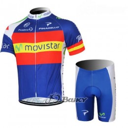 Movistar Radbekleidung Radtrikot Kurzarm und Fahrradhosen Kurz Blau Rot