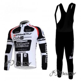 BMC Garneau Team Fahrradbekleidung Radtrikot Satz Langarm und Lange Trägerhose Weiß Schwarz