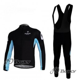 Bianchi Pro Team Fahrradbekleidung Radtrikot Satz Langarm und Lange Trägerhose Schwarz Blau