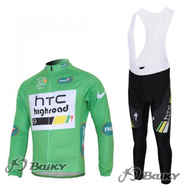 HTC-Highroad Pro Team Fahrradbekleidung Radtrikot Satz Langarm und Lange Trägerhose Grün Weiß HTC-Highroad Pro Team Fahrradbekleidung Radtrikot Satz Langarm und Lange Trägerhose Grün Weiß