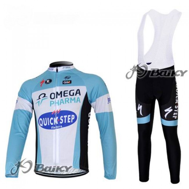 Omega Pharma Quick Step Pro Team Fahrradbekleidung Radtrikot Satz Langarm und Lange Trägerhose Blau Weiß Omega Pharma Quick Step Pro Team Fahrradbekleidung Radtrikot Satz Langarm und Lange Trägerhose Blau Weiß