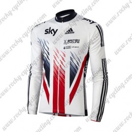 2016 Team SKY British Winter Fahrradtrikot Langarm Weiß Rot Blau 2016 Team SKY British Winter Fahrradtrikot Langarm Weiß Rot Blau