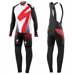 2016 Specialized Team LS Weiß-Rot Fahrradbekleidung Satz Radtrikot Langarm+Lang Trägerhose