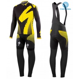 2016 Specialized Team LS Schwarz-Gelb thermisch Fahrradbekleidung Satz Radtrikot Langarm+Lang Trägerhose