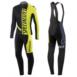 2016 Specialized Pro Team SZK Schwarz-Grün Fluo Fahrradbekleidung Satz Radtrikot Langarm+Lang Trägerhose