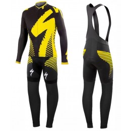 2016 Specialized Team LS Schwarz-Gelb Fahrradbekleidung Satz Radtrikot Langarm+Lang Trägerhose