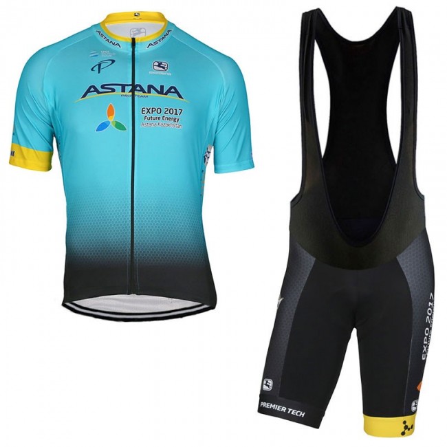 Astana Pro 2017 Fahrradbekleidung Satz Radtrikot Kurzarm+Kurz Trägerhose Schwarz Astana Pro 2017 Fahrradbekleidung Satz Radtrikot Kurzarm+Kurz Trägerhose Schwarz