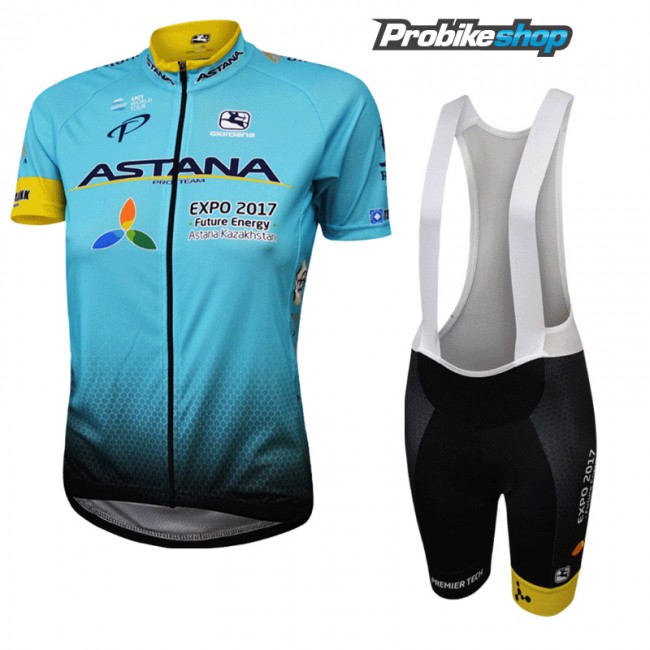Astana Pro Team 2017 Damen Fahrradbekleidung Satz Radtrikot Kurzarm+Kurz Trägerhose Astana Pro Team 2017 Damen Fahrradbekleidung Satz Radtrikot Kurzarm+Kurz Trägerhose