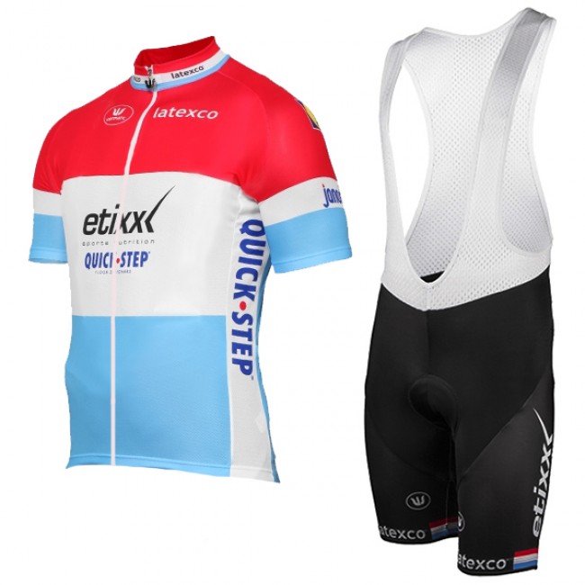 ETIXX-QUICK STEP 2017 Luxembourgian Champion Rot Weiß Blau Fahrradbekleidung Satz Radtrikot Kurzarm+Kurz Träger ETIXX-QUICK STEP 2017 Luxembourgian Champion Rot Weiß Blau Fahrradbekleidung Satz Radtrikot Kurzarm+Kurz Träger