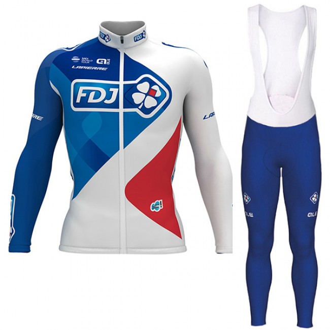 FDJ Pro 2017 Weiß Fahrradbekleidung Satz Radtrikot Langarm+Lang Trägerhose FDJ Pro 2017 Weiß Fahrradbekleidung Satz Radtrikot Langarm+Lang Trägerhose