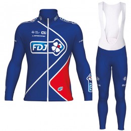 FDJ Pro 2017 Blau Fahrradbekleidung Satz Radtrikot Langarm+Lang Trägerhose FDJ Pro 2017 Blau Fahrradbekleidung Satz Radtrikot Langarm+Lang Trägerhose