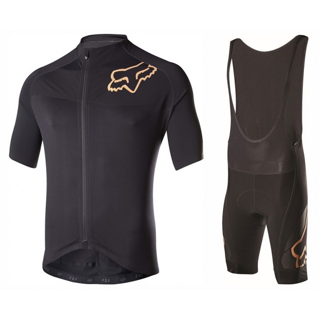 2017 Team FOX Homme Schwarz Gold Fahrradbekleidung Satz Radtrikot Kurzarm+Kurz Trägerhose 2017 Team FOX Homme Schwarz Gold Fahrradbekleidung Satz Radtrikot Kurzarm+Kurz Trägerhose