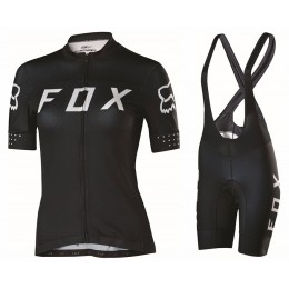 2017 Team FOX Damen Schwarz Weiß Fahrradbekleidung Satz Radtrikot Kurzarm+Kurz Trägerhose 2017 Team FOX Damen Schwarz Weiß Fahrradbekleidung Satz Radtrikot Kurzarm+Kurz Trägerhose