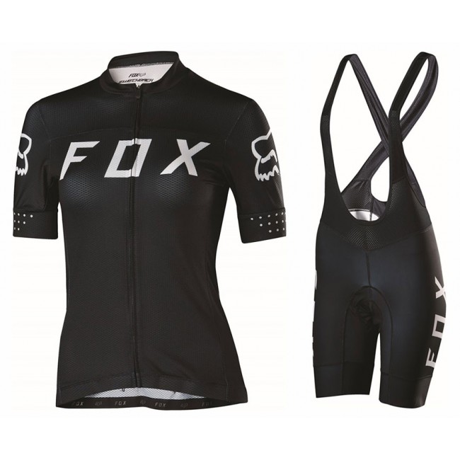 2017 Team FOX Damen Schwarz Weiß Fahrradbekleidung Satz Radtrikot Kurzarm+Kurz Trägerhose 2017 Team FOX Damen Schwarz Weiß Fahrradbekleidung Satz Radtrikot Kurzarm+Kurz Trägerhose