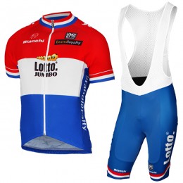 2017 LOTTO JUMBO Netherlands Rot Blau Fahrradbekleidung Satz Radtrikot Kurzarm+Kurz Trägerhose