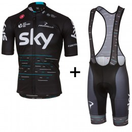 Sky Pro 2017 Schwarz Fahrradbekleidung Satz Radtrikot Kurzarm+Kurz Trägerhose Sky Pro 2017 Schwarz Fahrradbekleidung Satz Radtrikot Kurzarm+Kurz Trägerhose