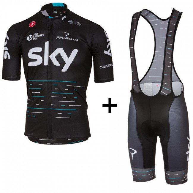 Sky Pro 2017 Schwarz Fahrradbekleidung Satz Radtrikot Kurzarm+Kurz Trägerhose Sky Pro 2017 Schwarz Fahrradbekleidung Satz Radtrikot Kurzarm+Kurz Trägerhose